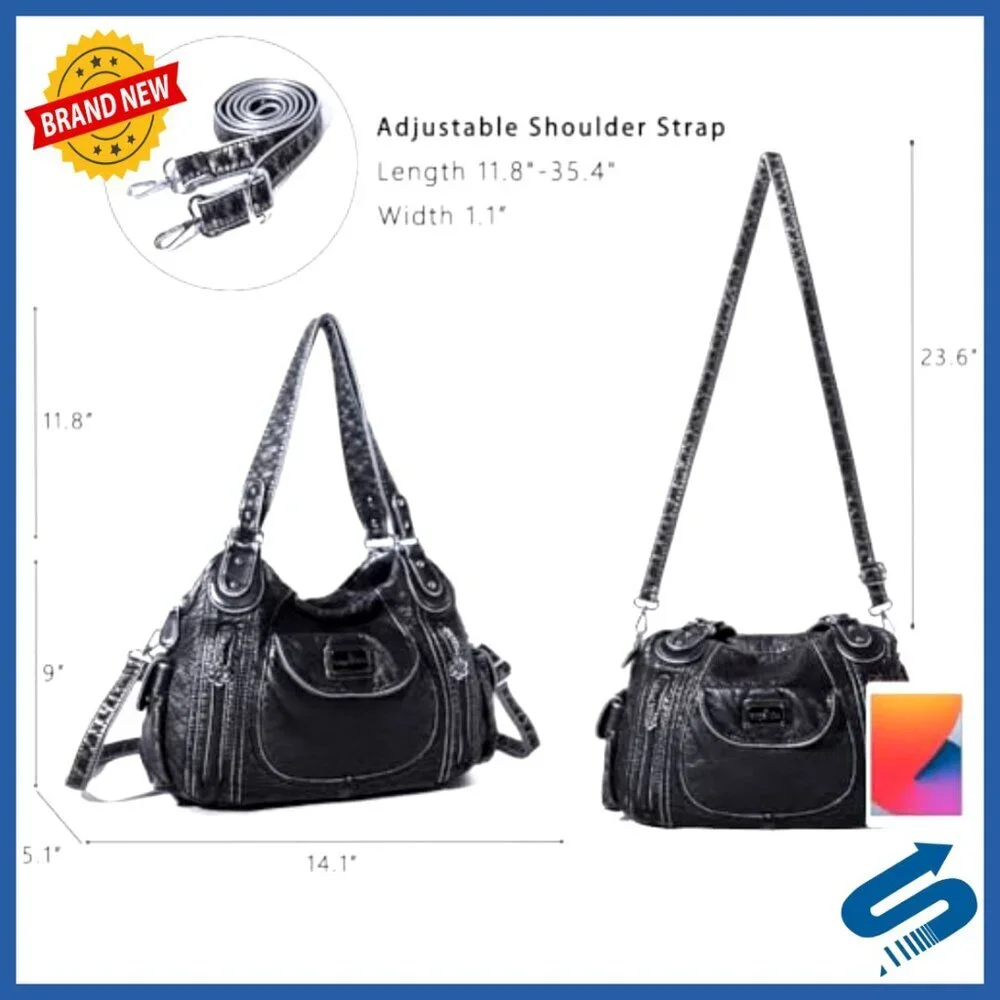 Large Hobo Tote Shoulder Bag Faux Leather Multipocket Satchel Purse